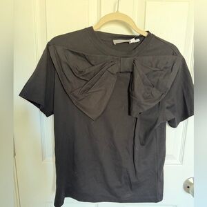 Black Short Sleeve Tee with Statement Bow - Women's Top